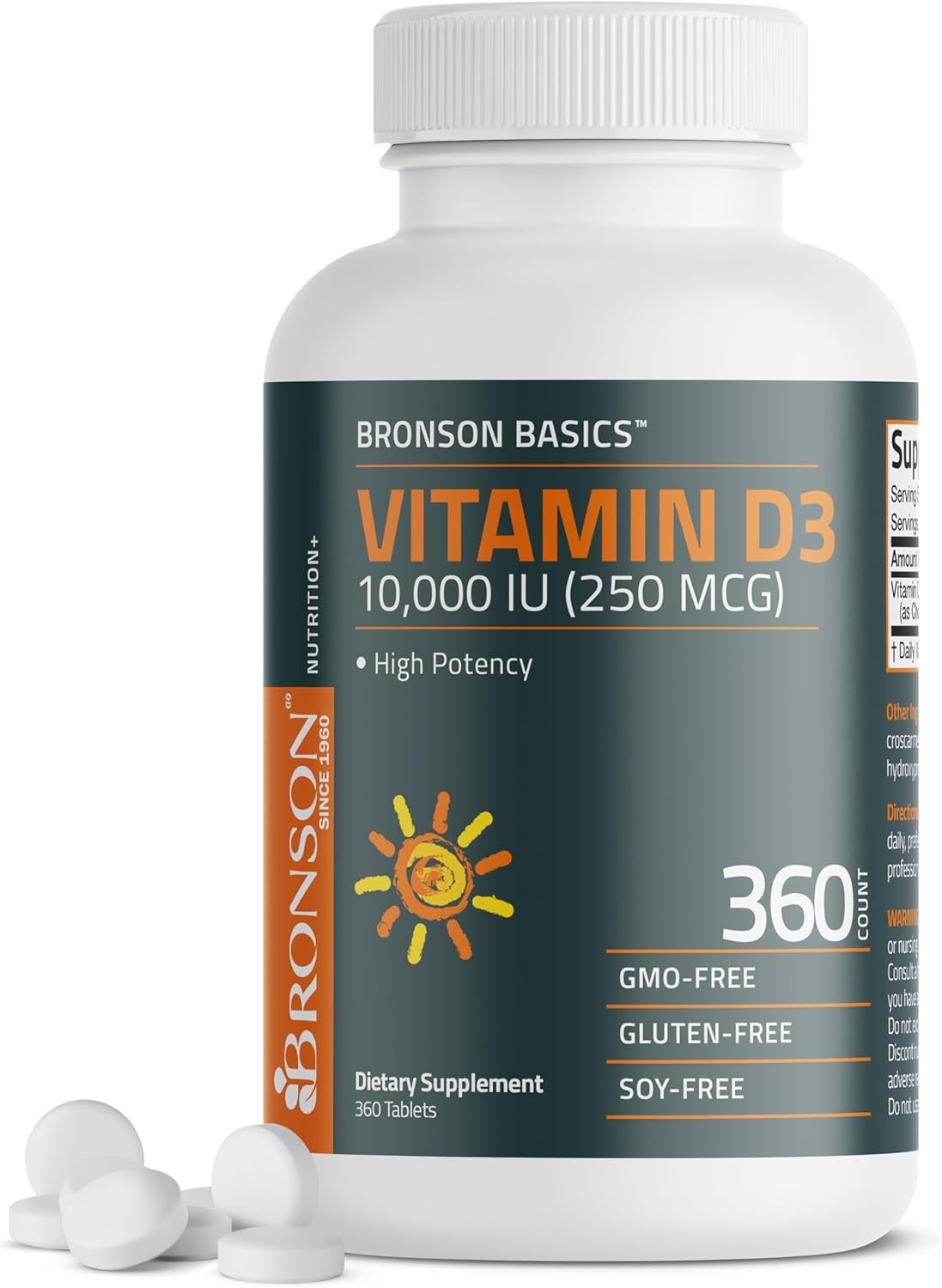 Vitamin D3 10000 IU 250mcg 360 Tablets 1 Year Supply Immune Support Non-GMO…