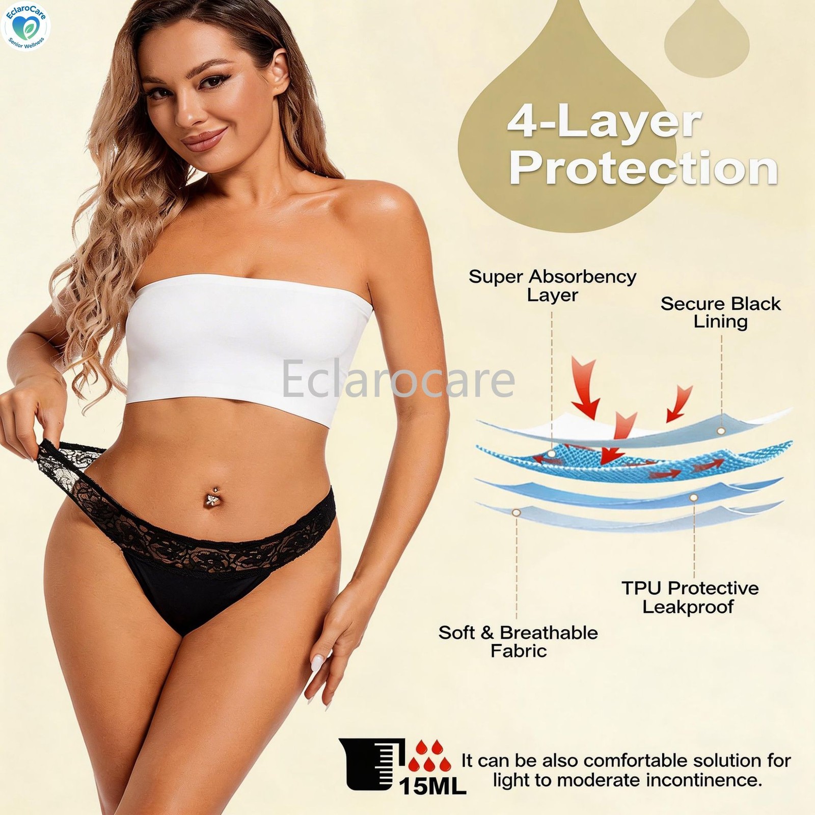 3pcs Period Underwear Women Lace Low-rise 4-layer Leak-Proof Menstrual Panties