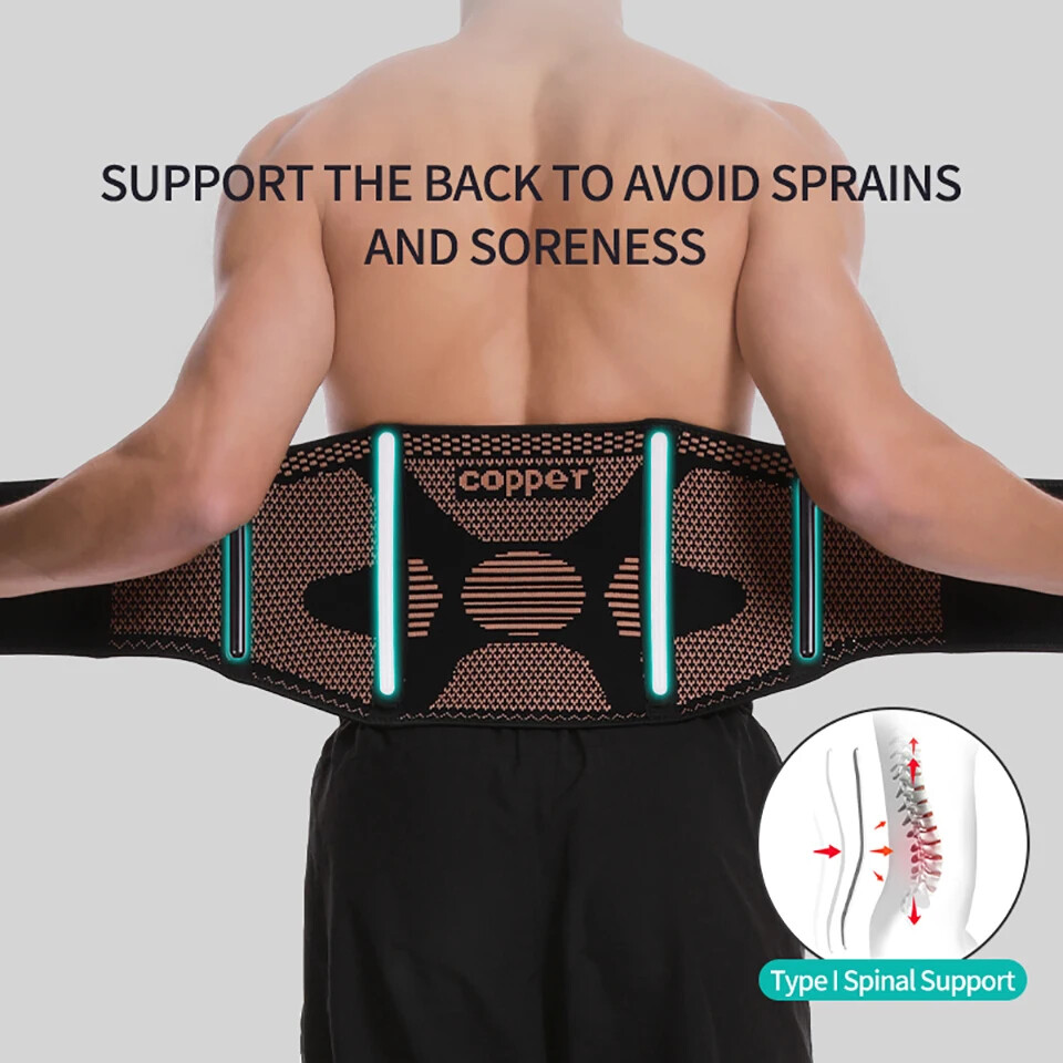 Copper Lumbar Waist Support Brace Belt Lower Back Pain Relief for Men Women