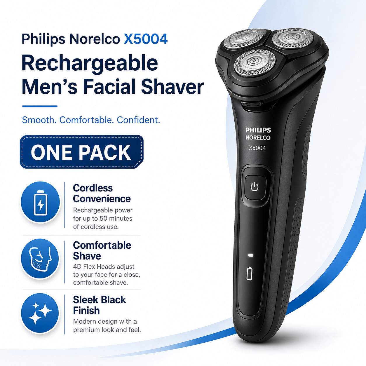 Philips Norelco X5004 Rechargeable Men’s Facial Shaver – Black 1pk or 2pk
