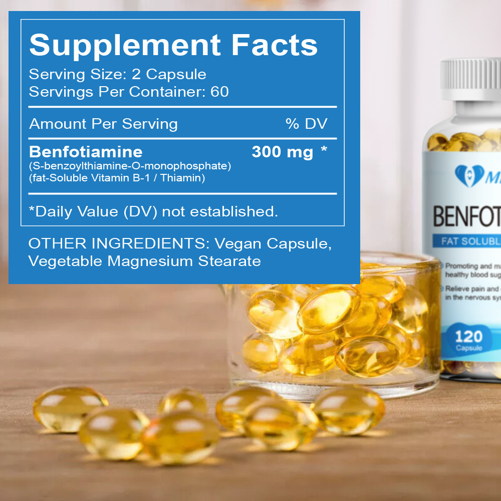 Benfotiamine 300mg 480 Veggie Capsules Fat Soluble Thiamine Vitamin B1 Non-GMO