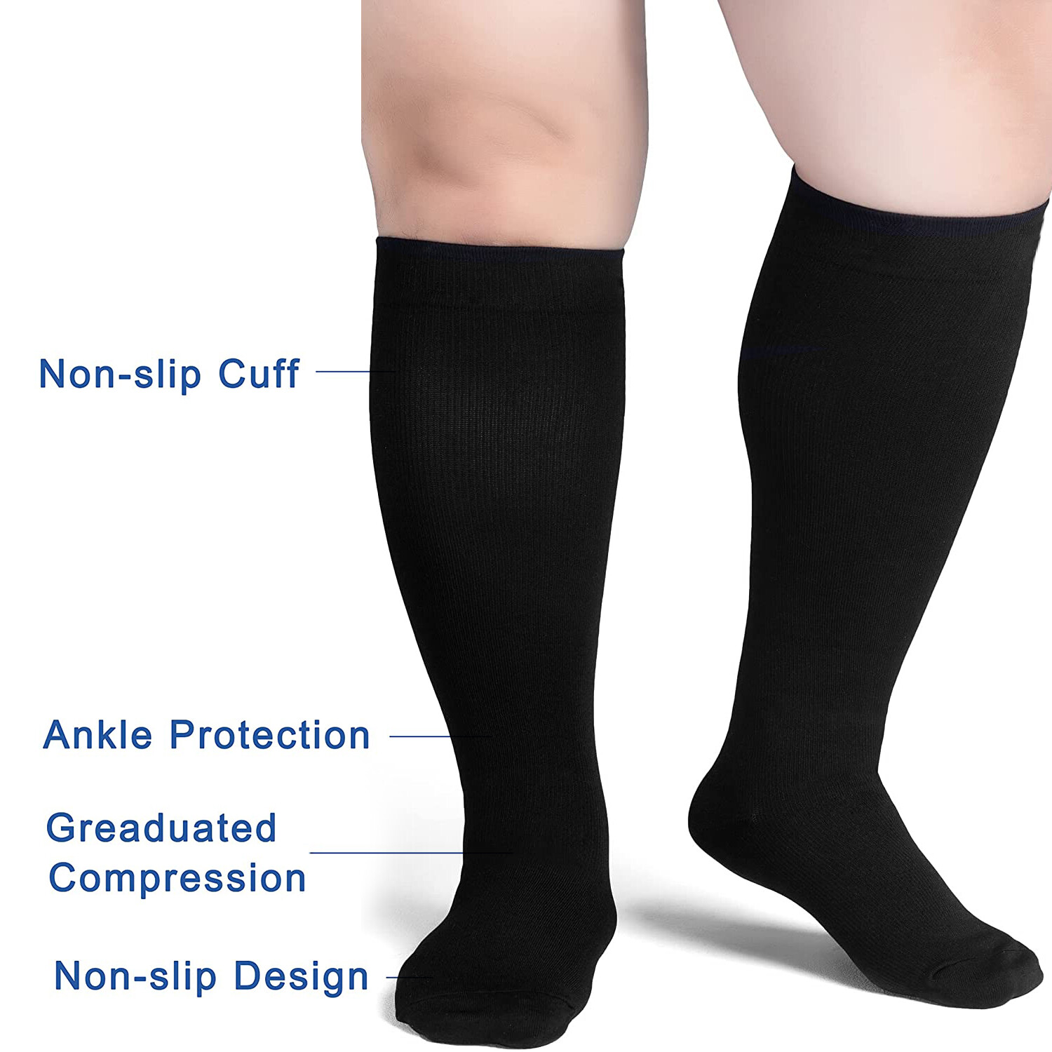 S M L XL 2XL 3XL 4XL Wide Calf Plus Size Compression Socks Women Men 15-20mmHg