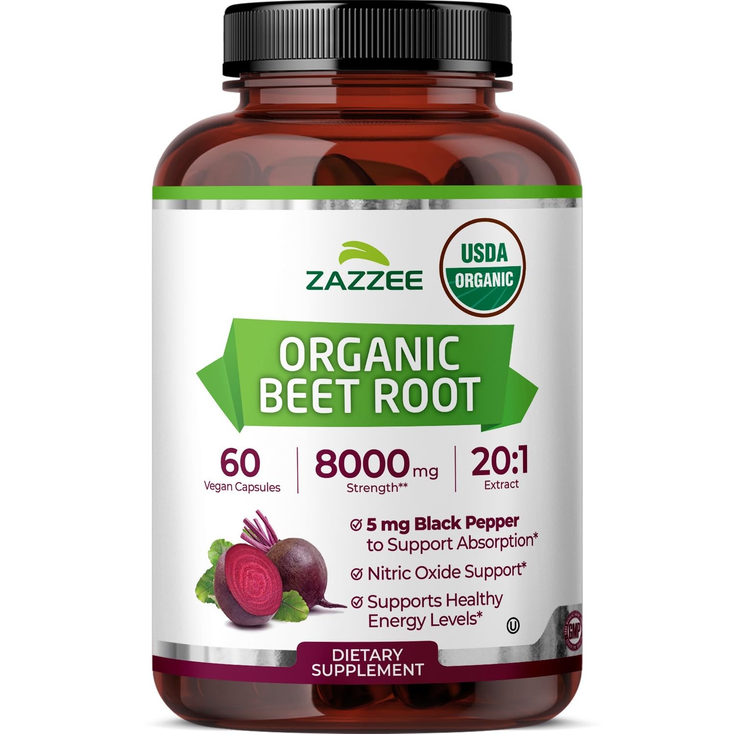 Zazzee USDA Organic Beet Root 20:1 Extract, 60 Vegan 60 Count (Pack of 1)
