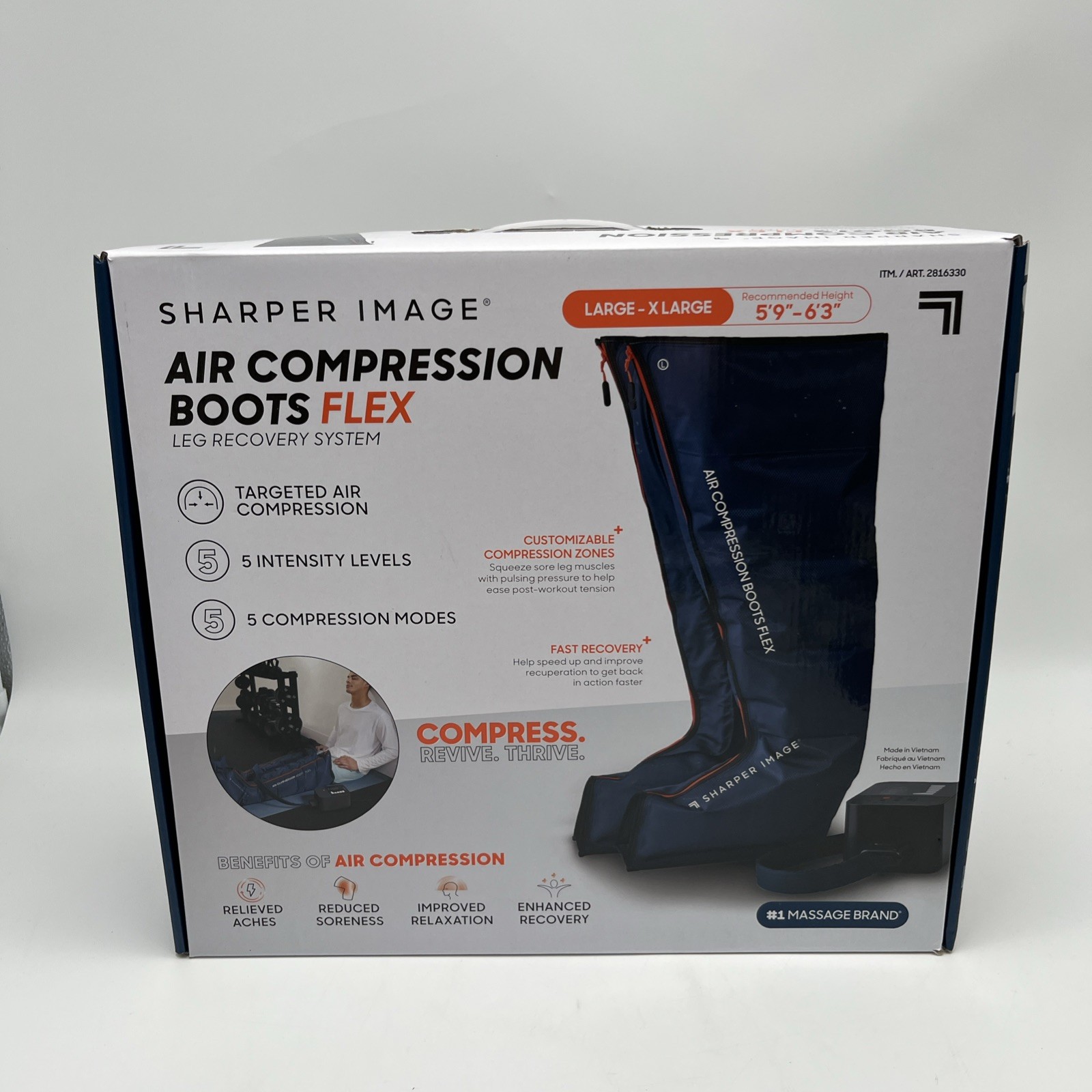 Sharper Image Air Compression Boots Flex Leg Recovery System Large/XL 5’9”-6’3”