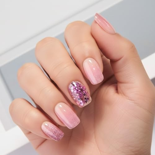 Medium Press on Nails Square, Multicolor 30PCS Reusable Acrylic Fake Nail