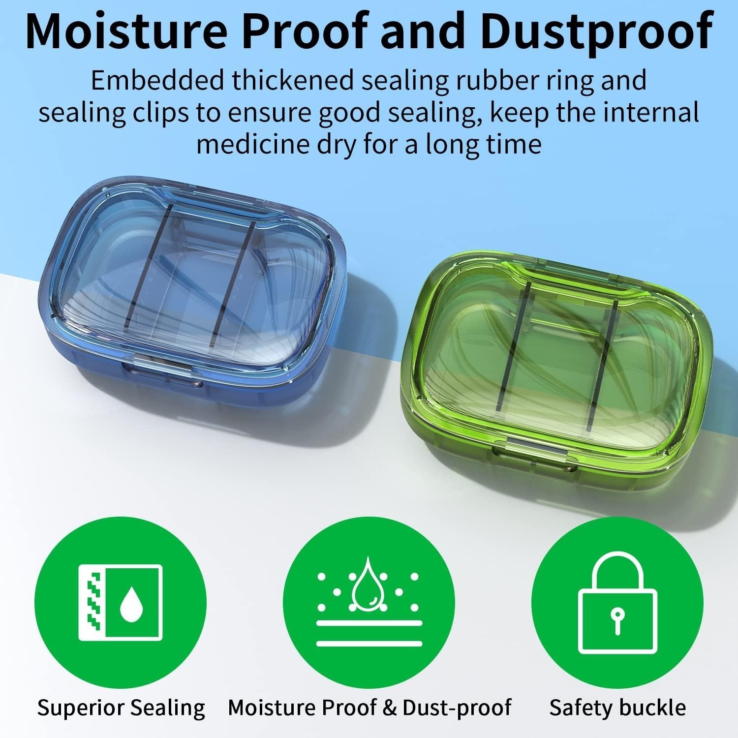 2 Pack 3 Compartment Small Pill Box Moisture Proof Case Travel Organizer Pocket