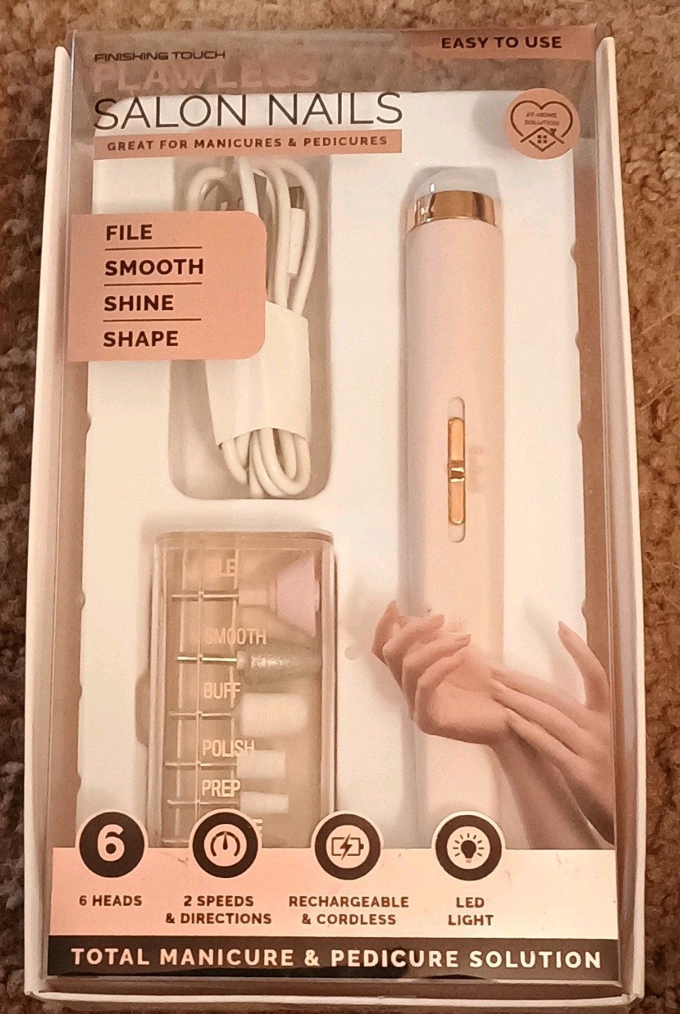 Finishing Touch Flawless Salon Nails Rechargeable Battery Nail File Kit Pink
