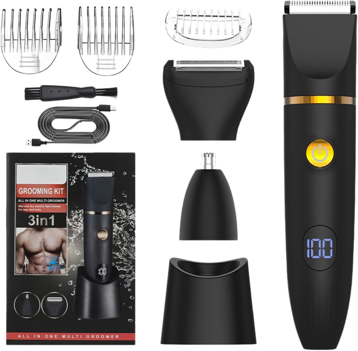 3 in 1 Electric Body Hair Trimmer Cordless Rechargeable Body Shaver Black