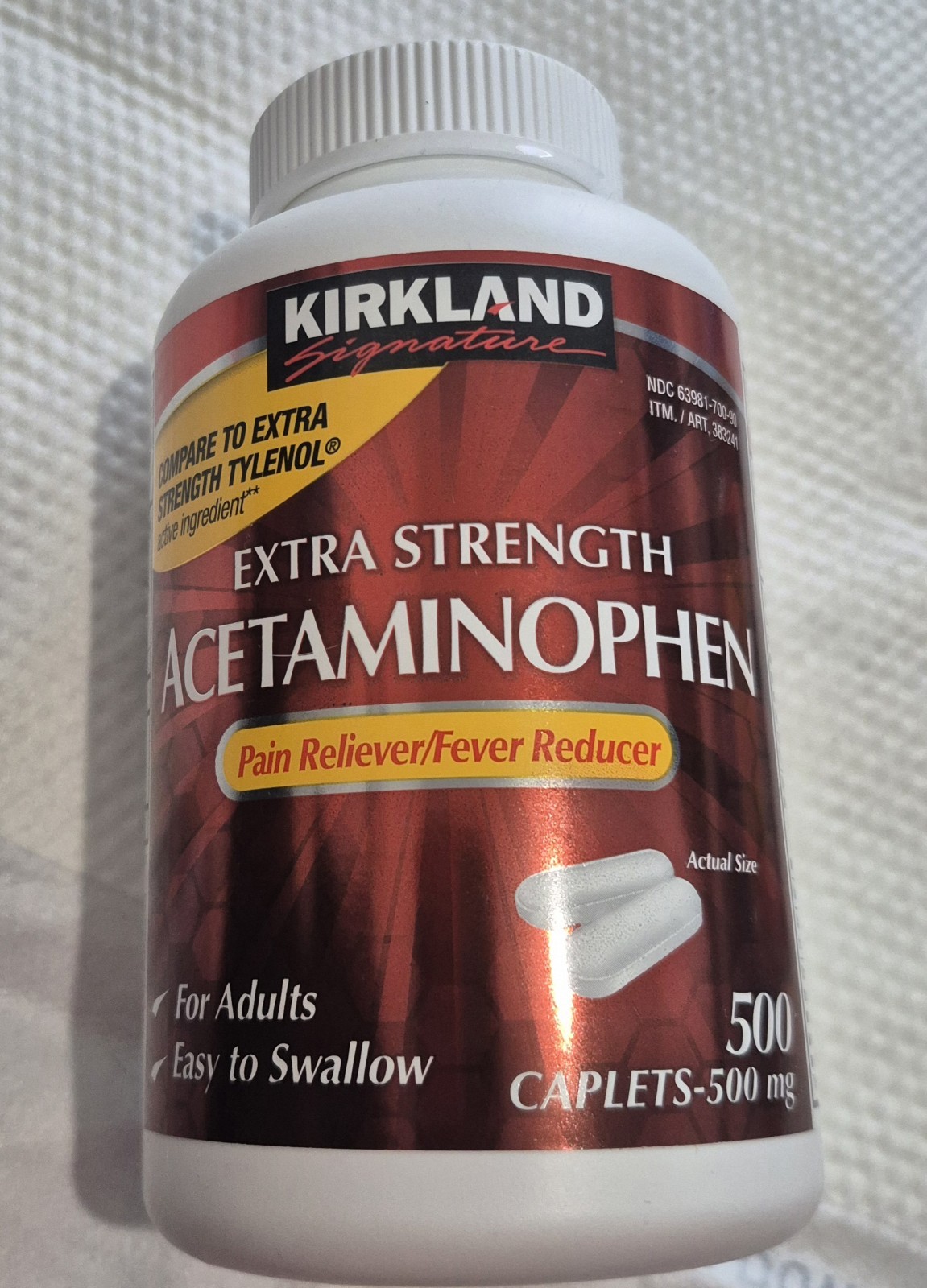 Kirkland Signature Acetaminophen 500mg Caplets 500 ct Pain/Fever Gluten-Free
