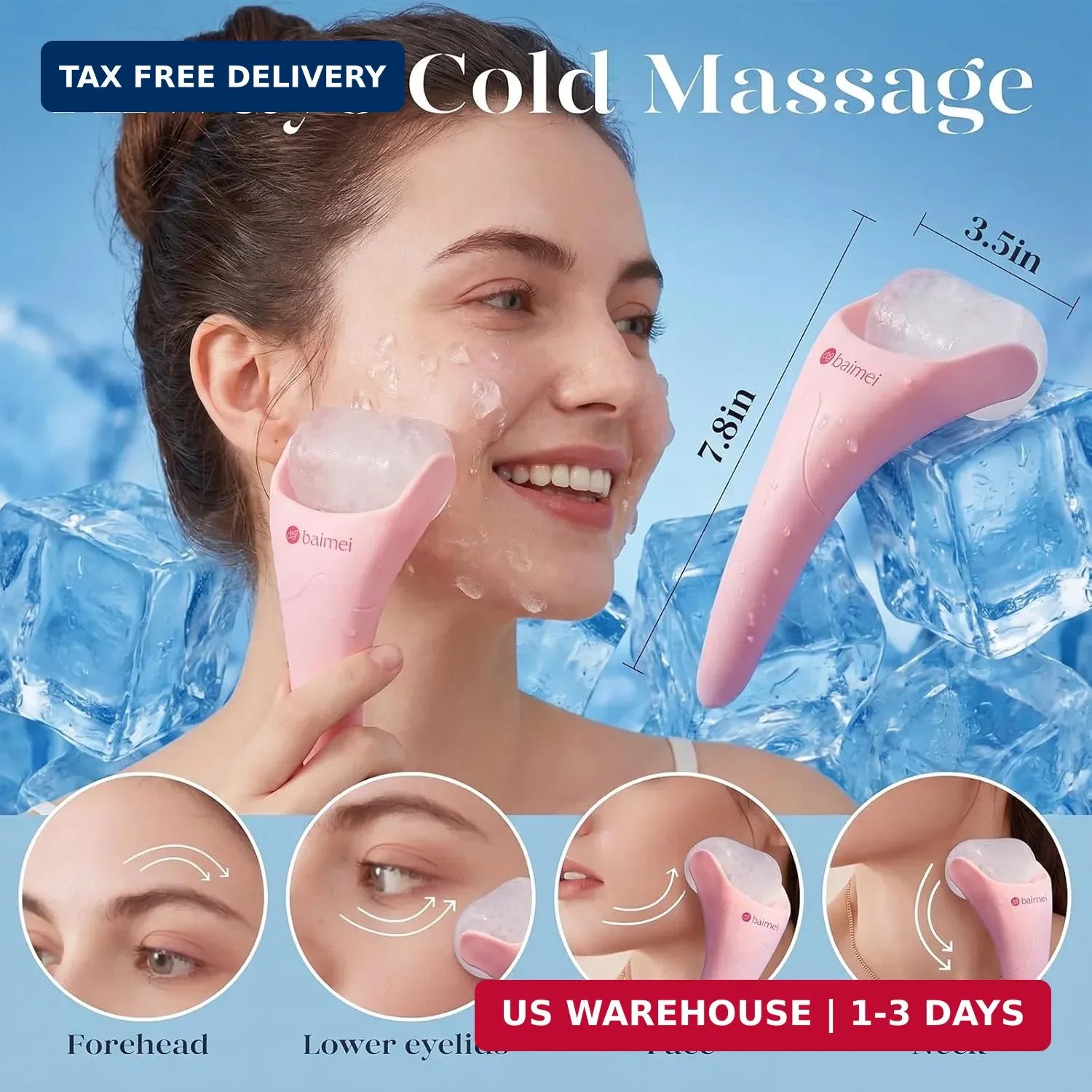 BAIMEI IcyMe Ice Roller for Face and Gua Sha Facial Tool Set, Ice Face Roller Re