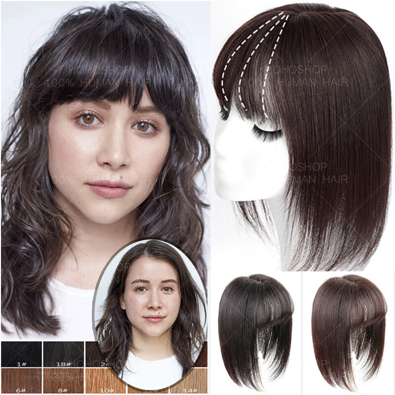 US 100% Remy Human Hair Mono Topper Clip In Top Piece Toupee Wig Bangs For Women