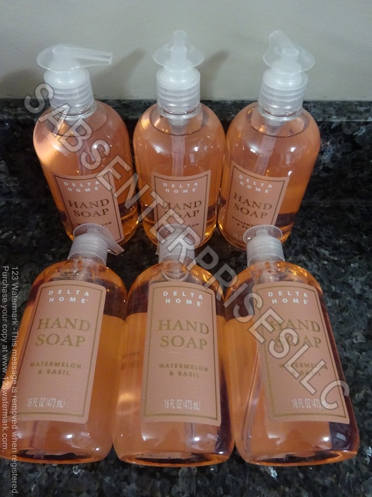 6 Delta Home WATERMELON & BASIL Liquid Hand Soap Soaps Pump Bottle 16 FL oz. NEW