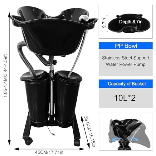 Professional Electric Pump Portable Shampoo Bowl w/ 2 Buckets,Home Salon Use