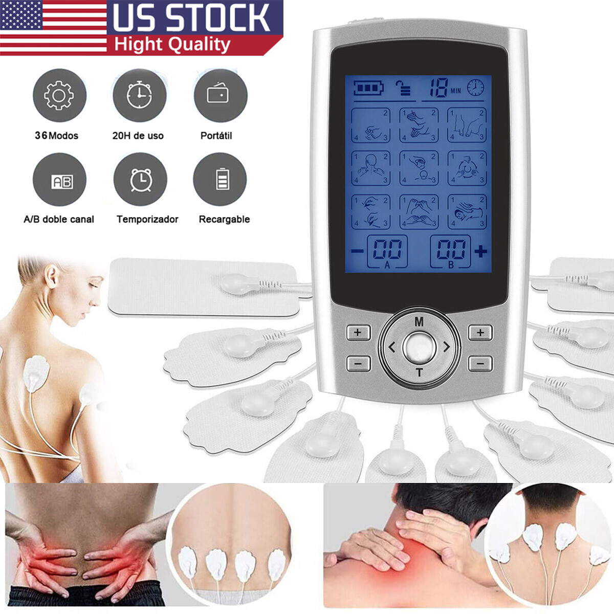 36 Modes Tens Unit Muscle Therapy Pain Relief Stimulator Machine Pulse Massager