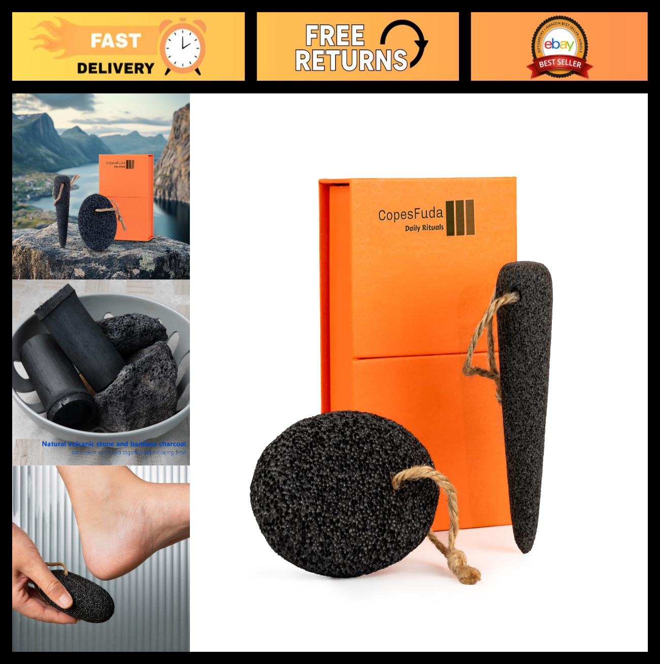 Natural Volcanic Pumice Stone Set for Feet & Hands – Dead Skin Remover, Cone Sha
