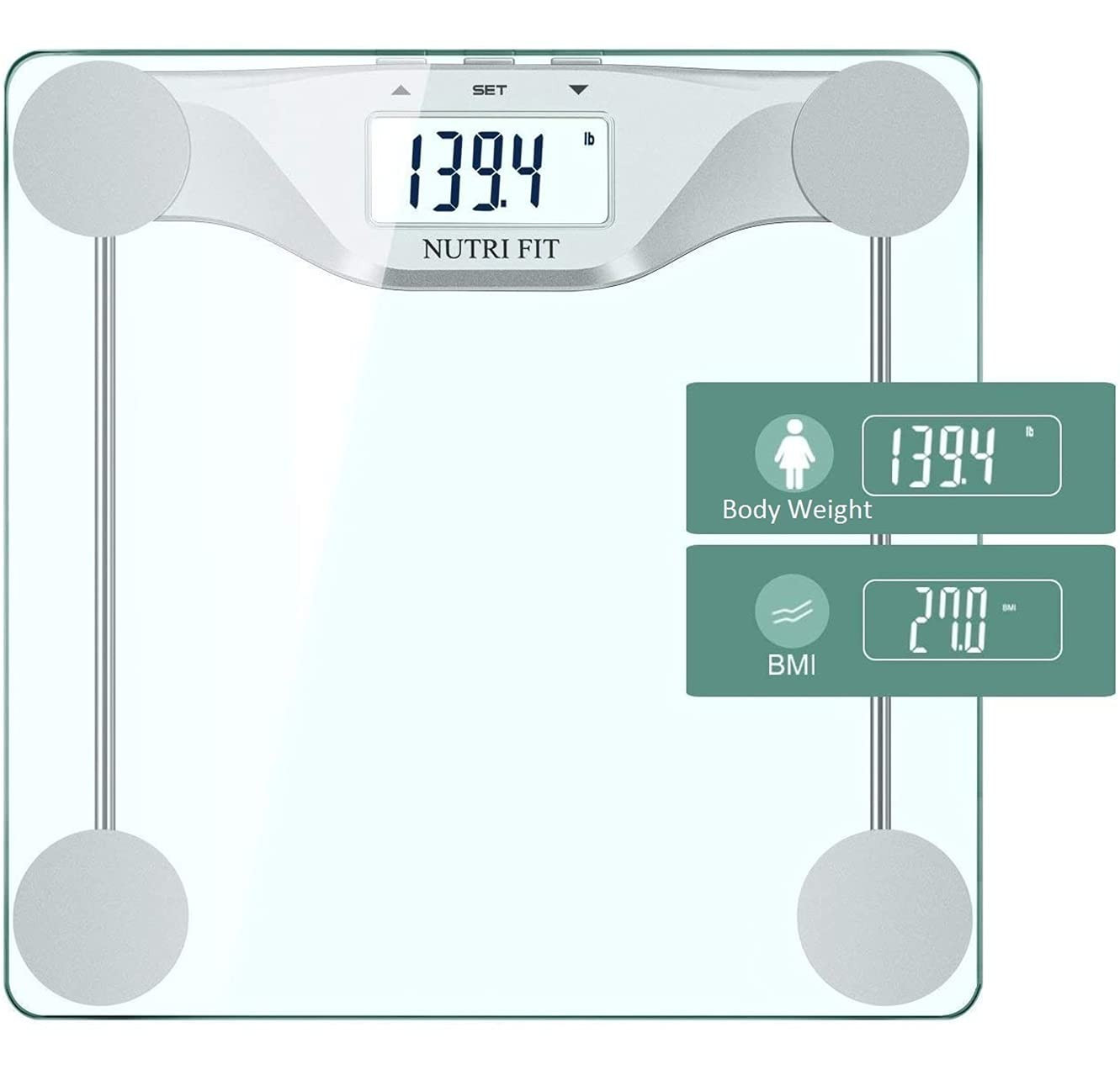 BMI Scale for Body Weight Digital Bathroom Scales 0.1Lb Silver | Tempered Glass,