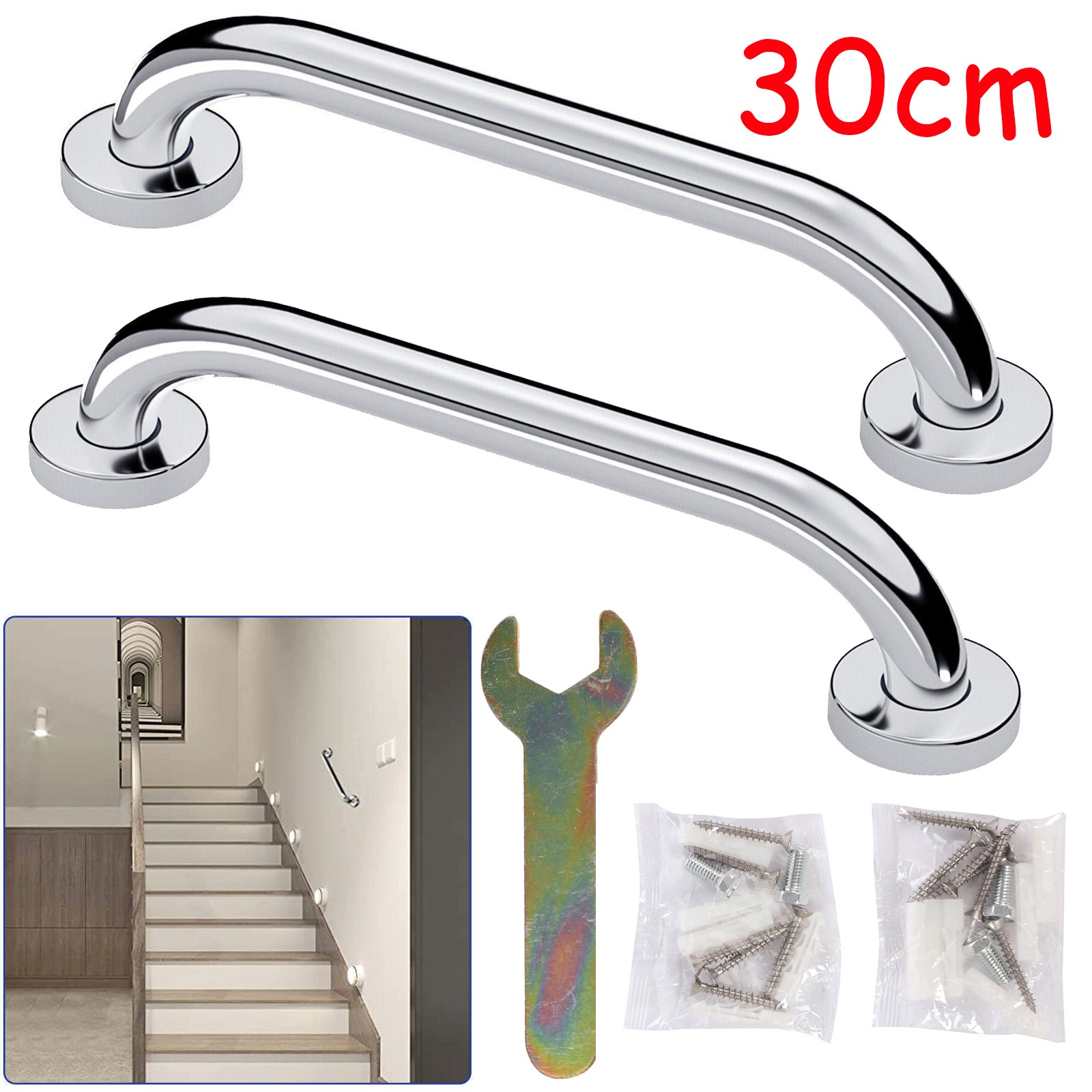 30cm Stainless Grab Bar Bathroom Safety Handicap Shower Tub Handle Support