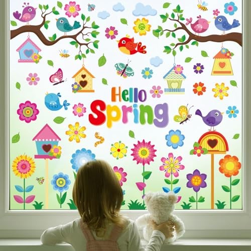 Vibrant Spring & Summer Window Clings – 9 Sheets 127PCS Classroom Spring