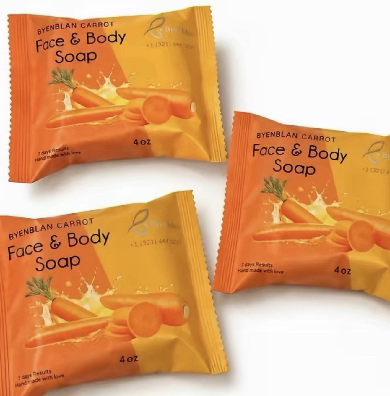 Byenblan Handmade 3x Carrot Face & Body Soap Bar 7oz, Men/Women, All Skin Types