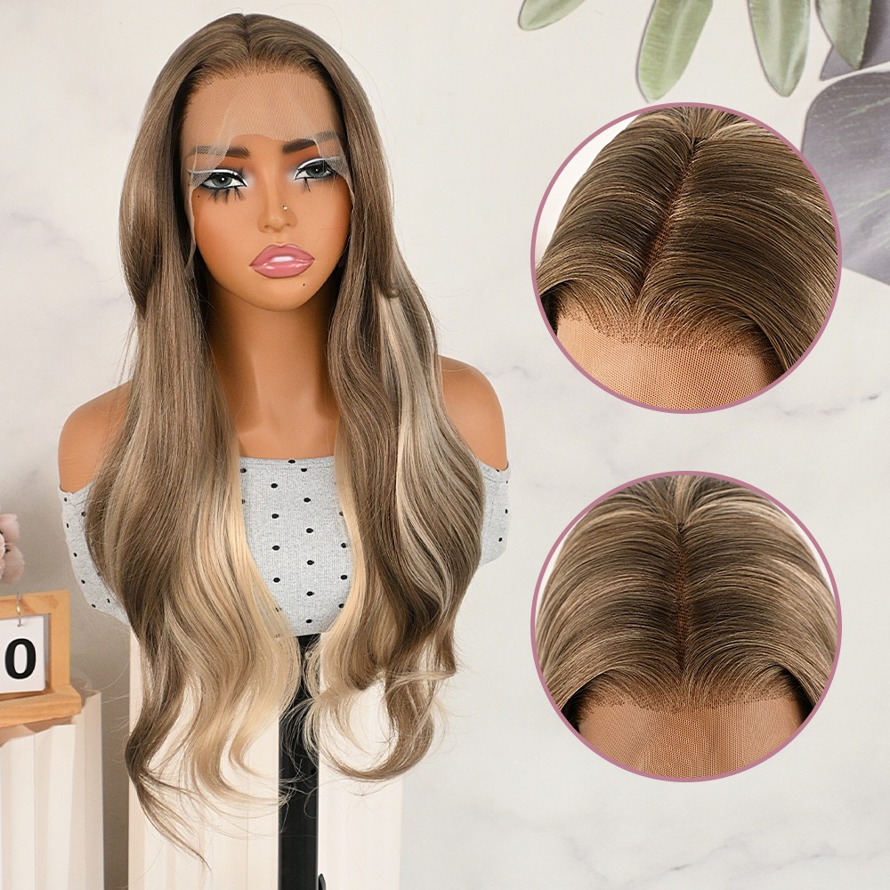 Ombre Brown Blonde Lace Front Wigs Pre Plucked Natural Hairline Heat Resistant