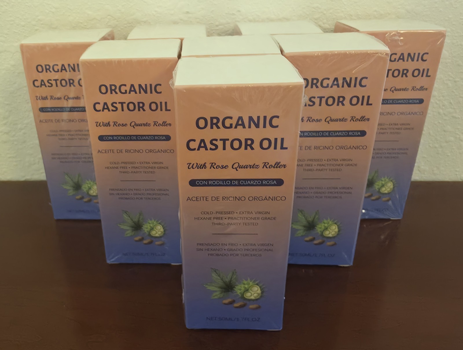8 Pack Organic Cold Pressed Castor Oil Rose Quartz Roller Hexane Free Exp 2029 !