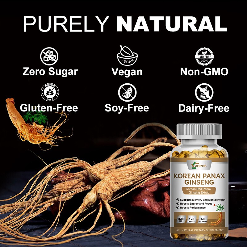 Korean Red Panax Ginseng – 120 Capsules – Extra Strength 1600mg Highest Potency