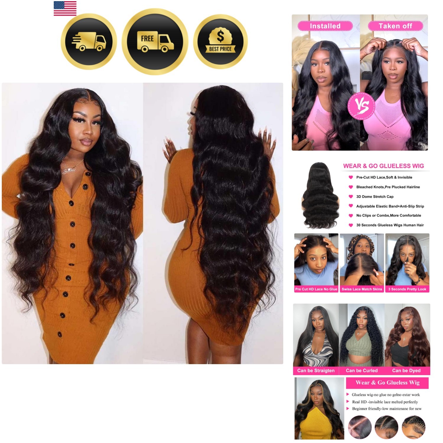 Human Hair Wigs 28 Inch Body Wave HD Lace Glueless Pre Plucked No Shedding
