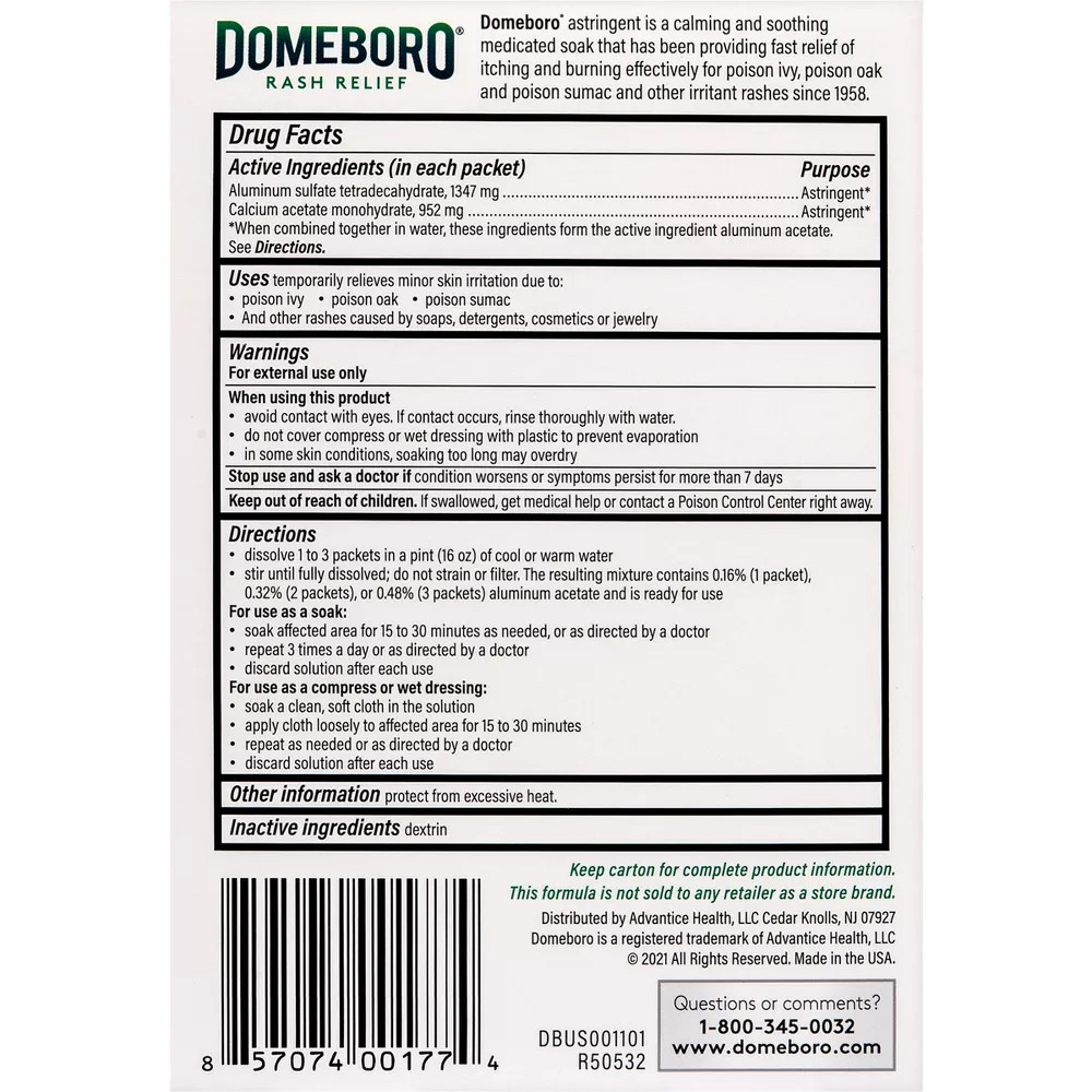 Domeboro Calming & Soothing Medicated Soak Rash Relief Astringent (12 Powder PT)