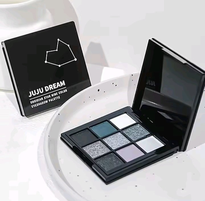 9-Color Black & Silver Smokey Eye Eyeshadow Palette | Matte & Glitter Makeup | L