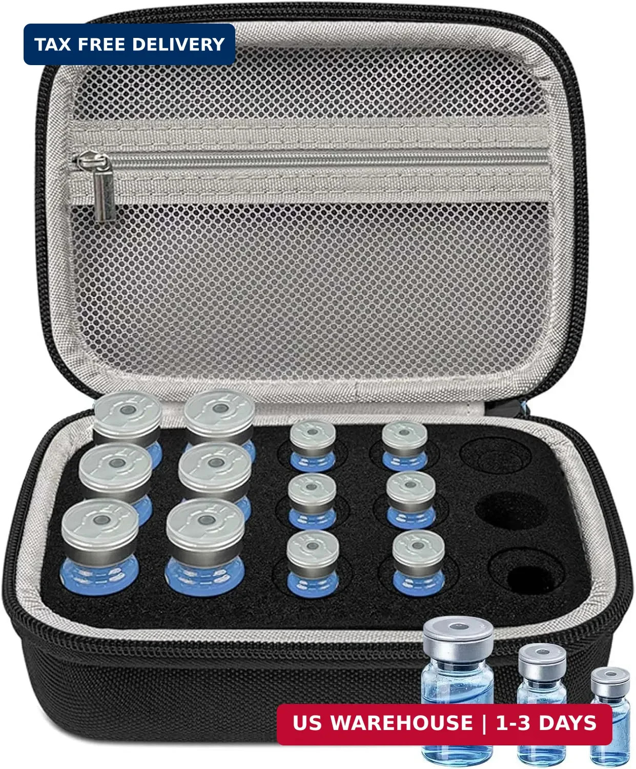3/5/10ML Peptide Case – with Mesh Pocket, Fits 3ml … 15-Slot Peptide Organizer