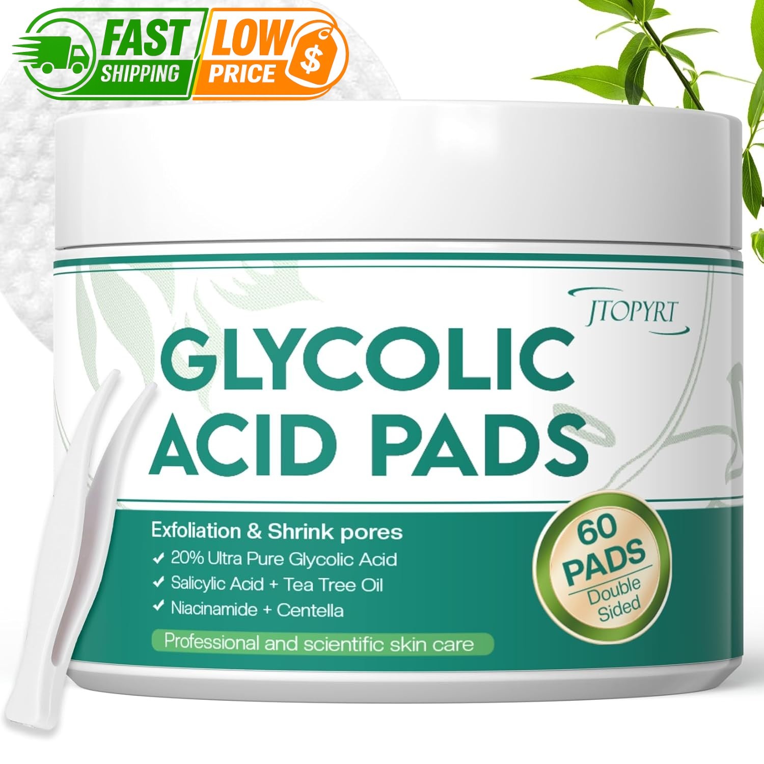 Glycolic Acid Pads 20%: Dual Sided Exfoliating Face 60 Count (Pack of 1)