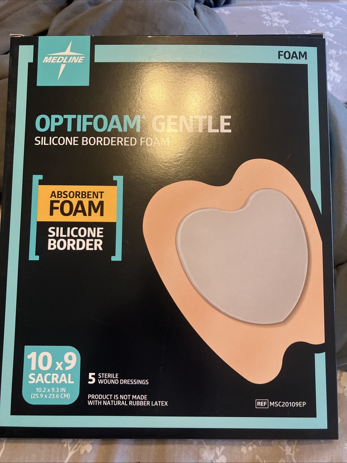 -Medline Optifoam Foam Sacral Dressing 10″×9″ 5/Box MSC20109EP Ex 11/2027