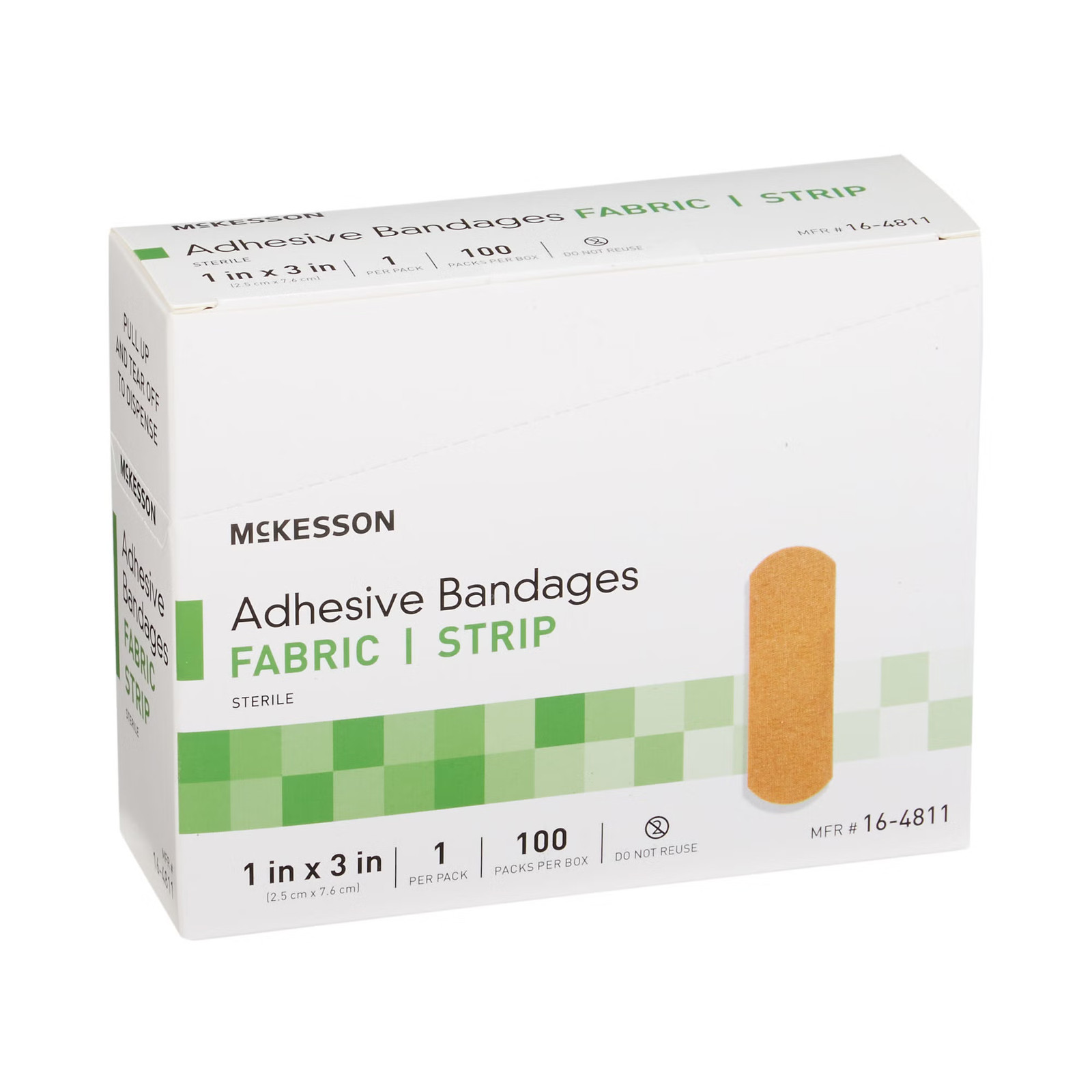 100 McKesson Adhesive Bandages 1″ x 3″ Flexible Fabric Band Aid Strips 16-4811