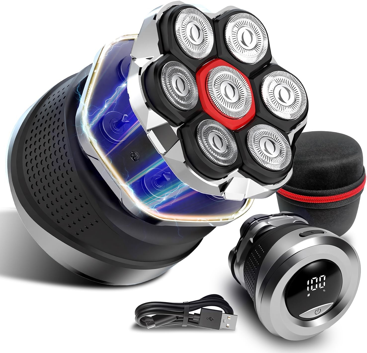 7D Electric Rotary Shaver for Bald Men – IPX6 Waterproof, Type-C Charge