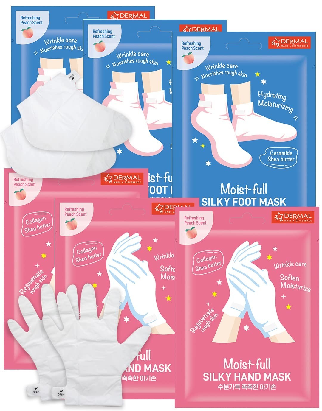 Moisturizing Foot Socks & Hand Gloves Mask Combo 6 Pack – Spa Treatment for Dry