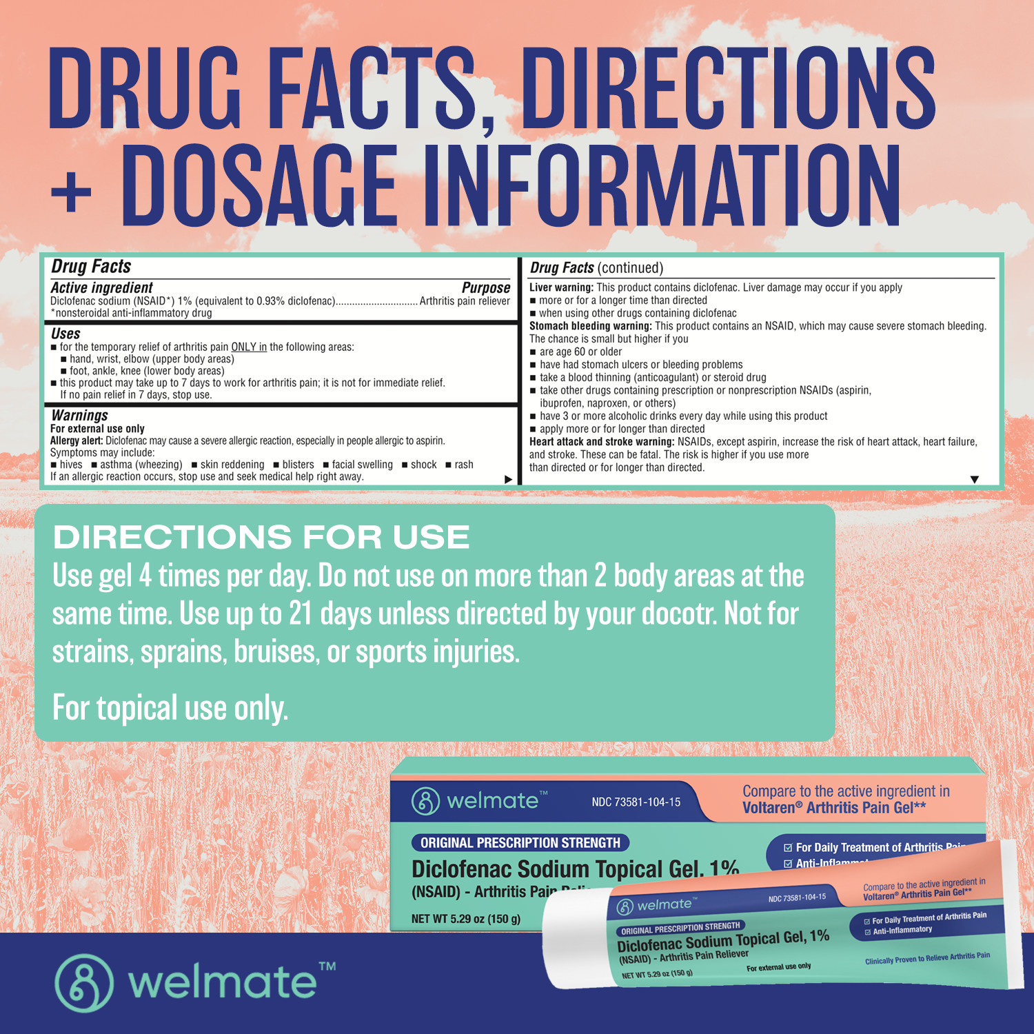 WELMATE Arthritis Pain Reliever – Diclofnac Sodium Topical Gel 1% (150g)