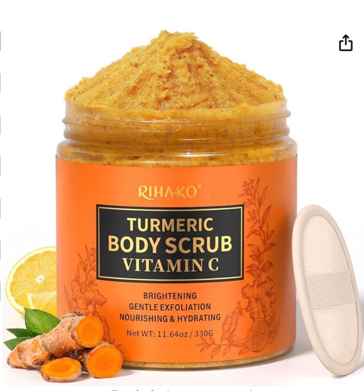 Turmeric Body Scrub with Vitamin C Exfoliating Moisturizing Skin Scrub 11.64oz