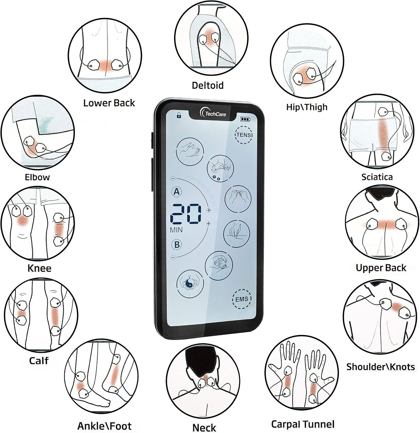 Touchscreen EMS Device, Dual Channel, Rechargeable, Deep Tissue Pain Relief