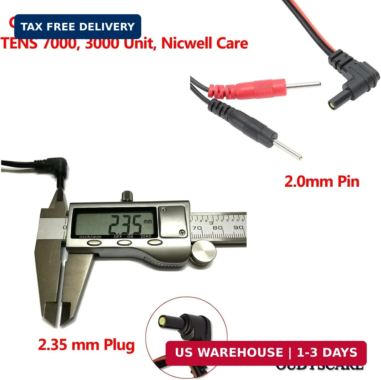 TENS Unit Replacement Lead Wires, 2 Pcs Premium Cables Leads with 2mm Pin | Comp