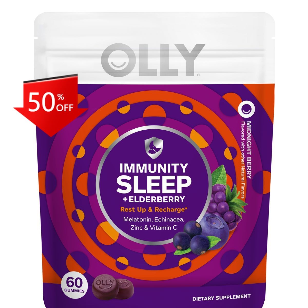 OLLY Immunity + Sleep Multivitamins Gummies – Elderberry – 60ct: Gummy Form
