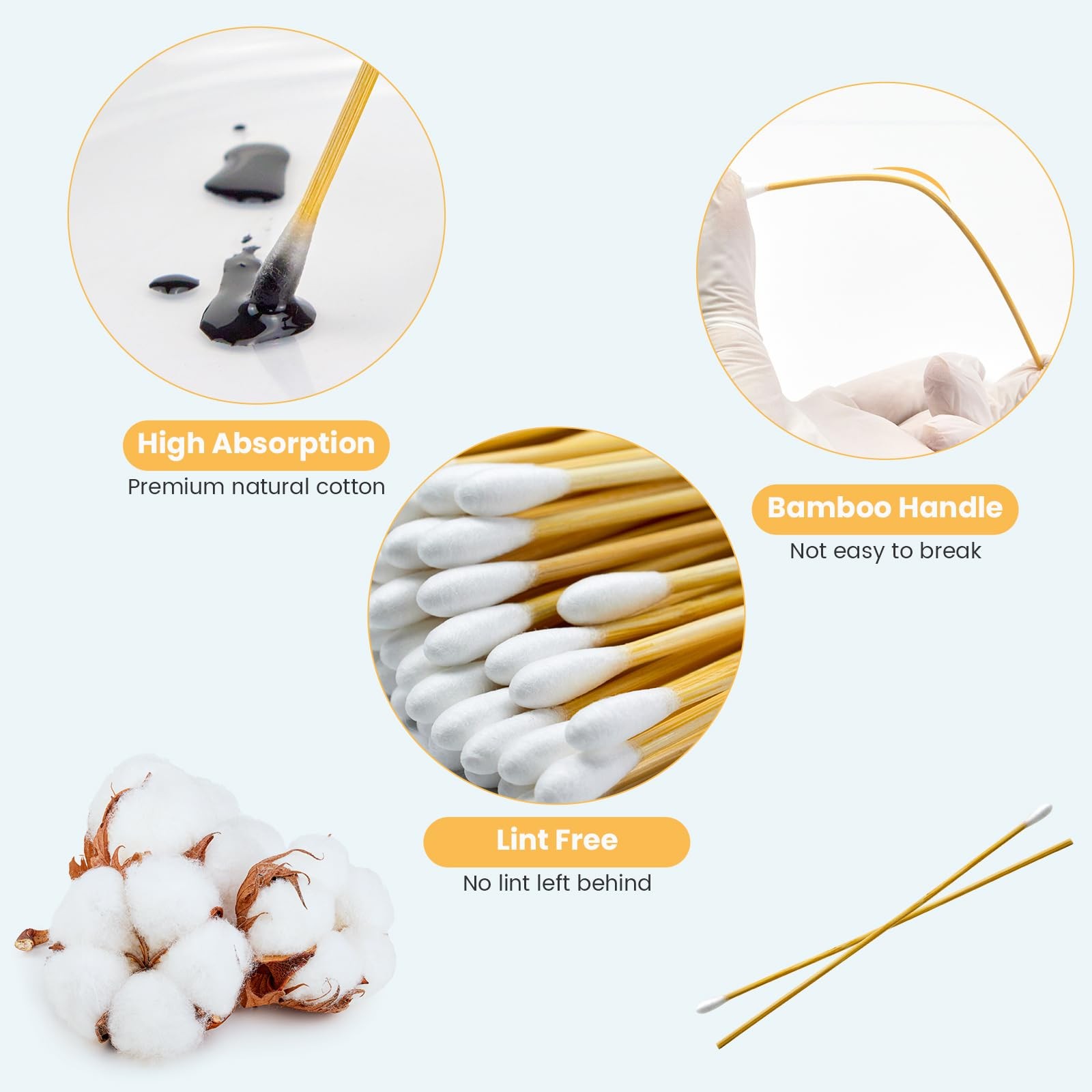 500 Pc Cotton Swab Applicator Q-tip Swabs 6 Extra Long Bamboo Handle Cleaning