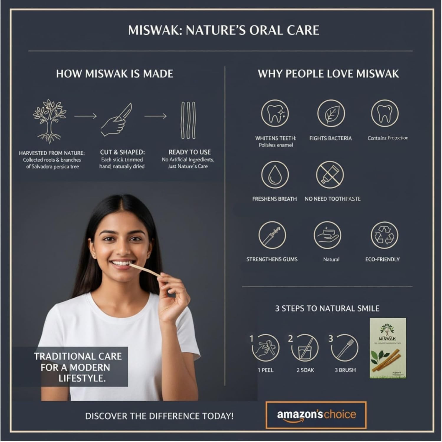 MISWAK Sticks for Teeth (10-Pack) – Natural Fresh Siwak Stick with Bamboo Holder
