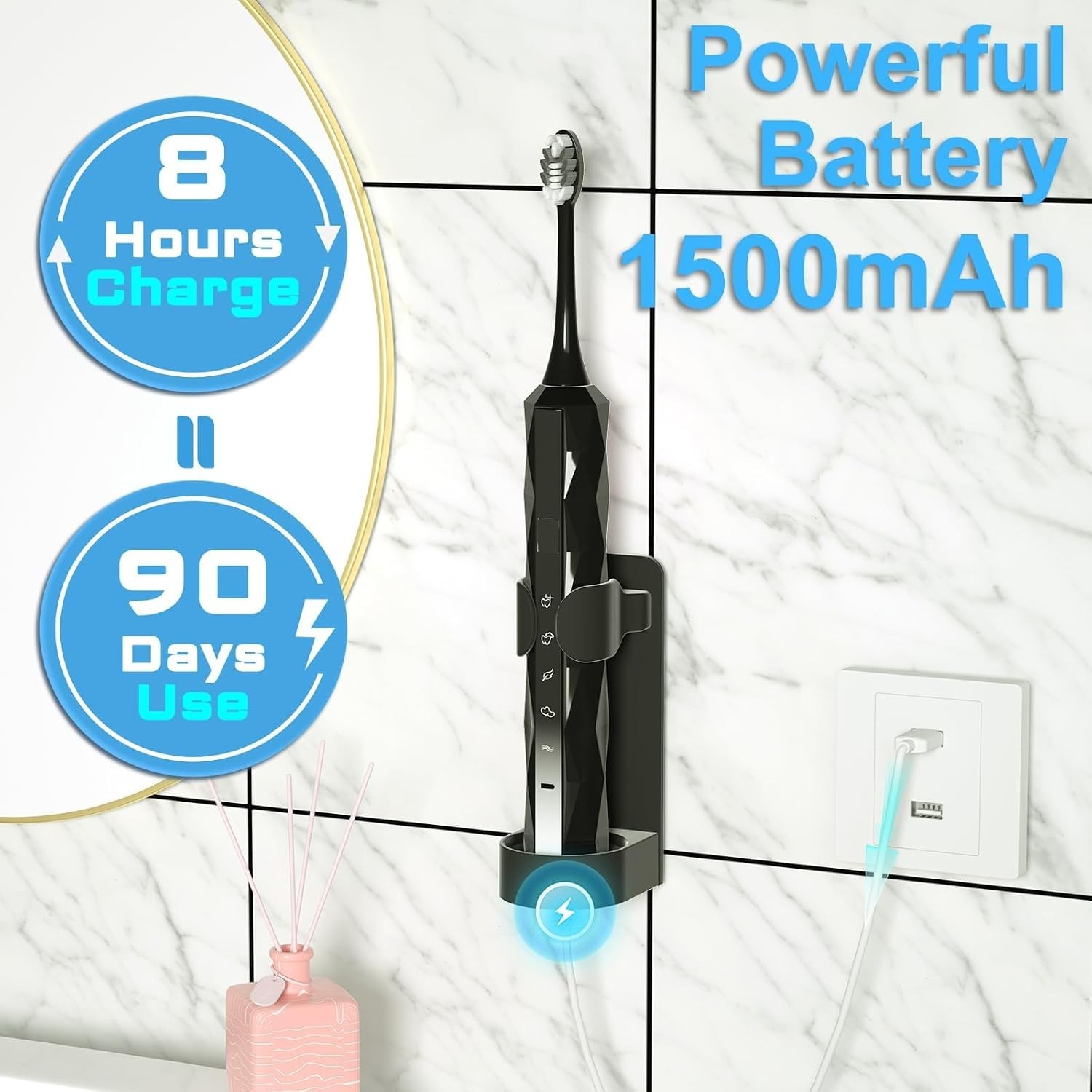 Sonic Diamond Electric Toothbrush for Adults & Kids – 10 Heads & Travel Case