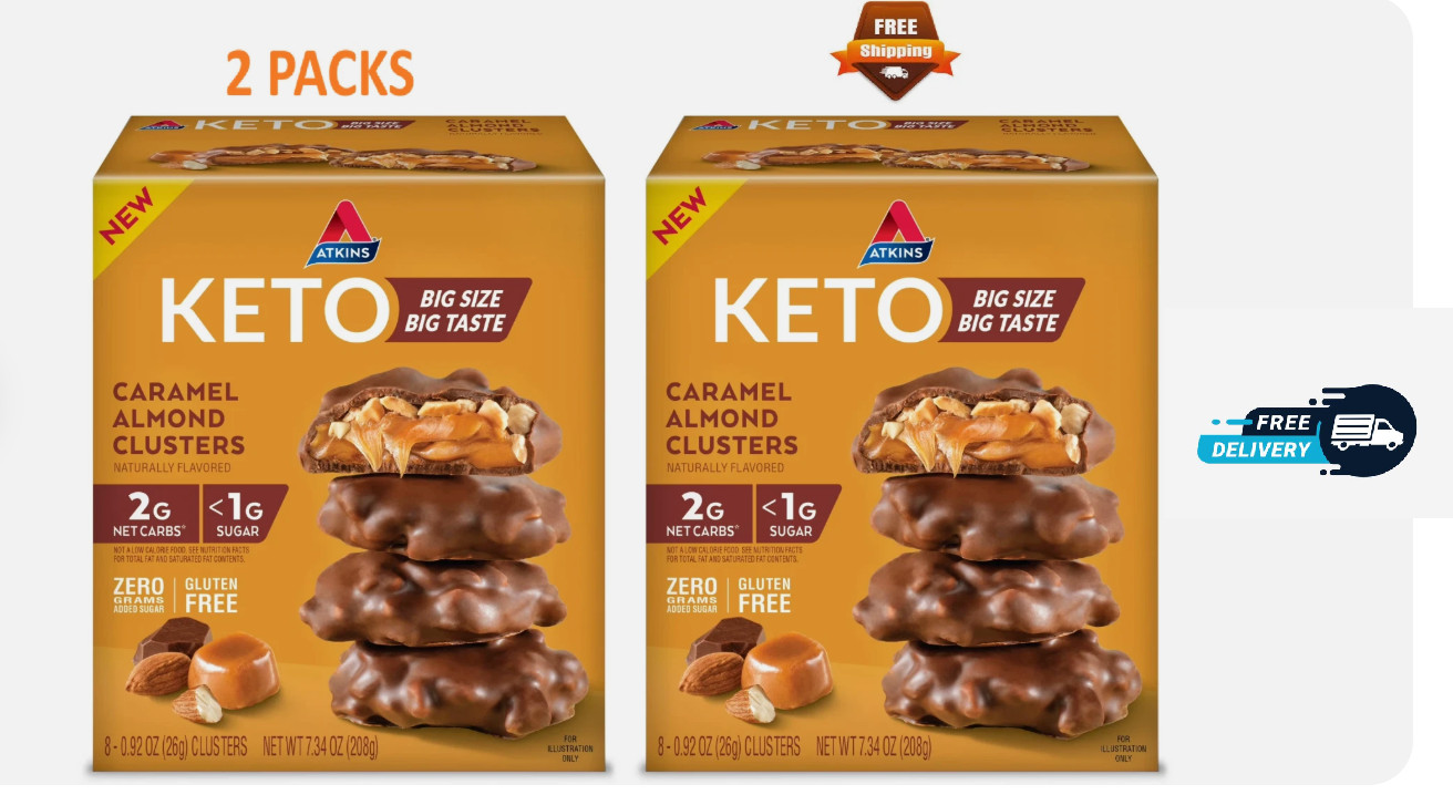 Atkins Keto Caramel Almond , Keto Desserts, Low Sugar and Low Carb Snack 8 Ct