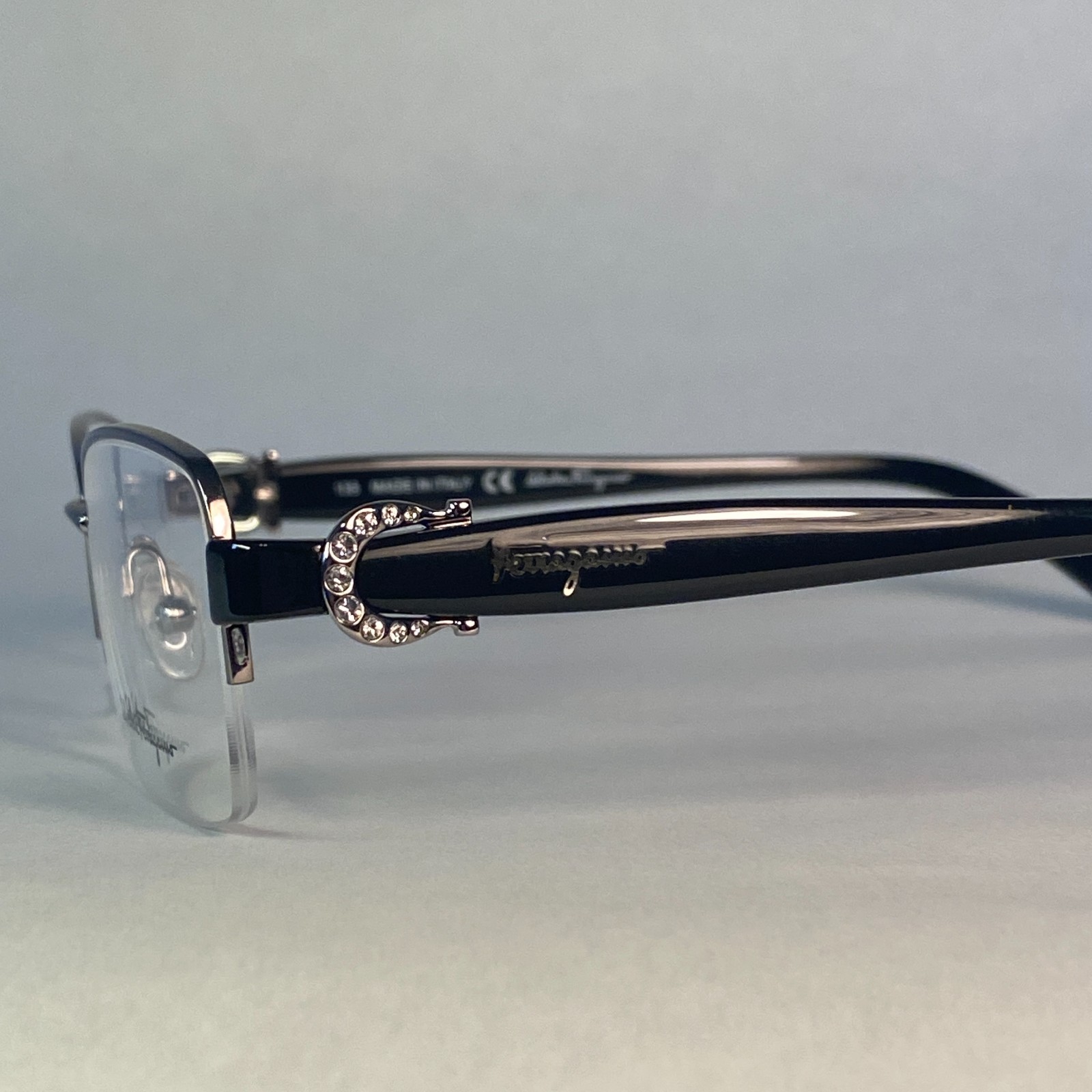 Salvatore Ferragamo Italy Black and Silver Eyeglass Frame SF2113R 53-17-135 081