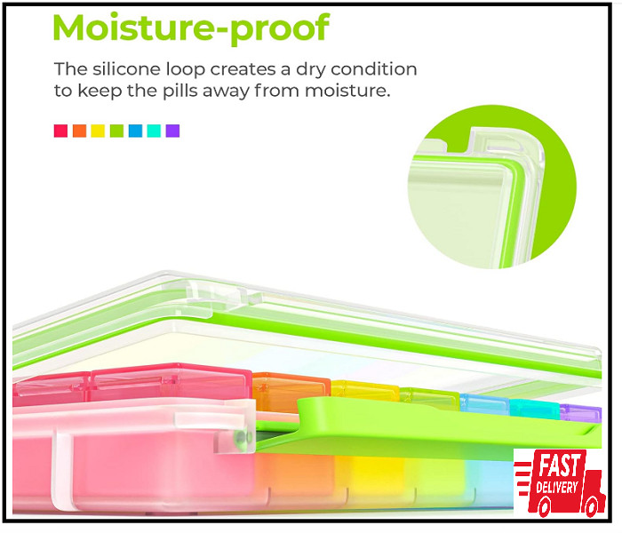 AUVON iMedassist Moisture-Proof Weekly Pill Organizer 4 Times a Day, Large 7 Day