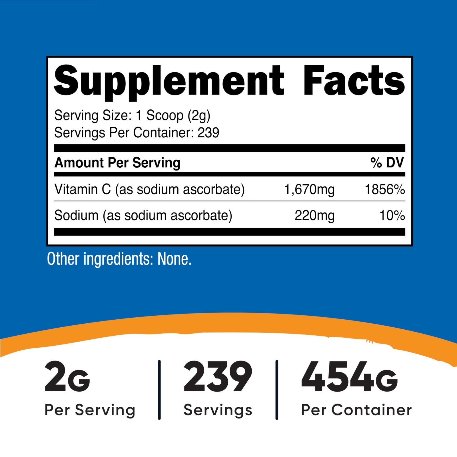 Sodium Ascorbate Powder 1 LB – Unflavored, Vegan, GMO-Free, Gluten-Free, 2g/Serv