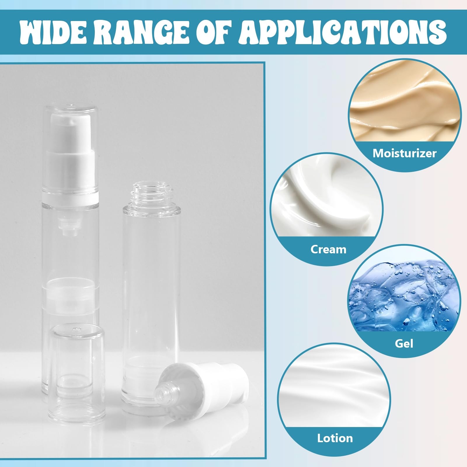 4 Pcs Empty Airless Pump Bottles, Refillable Clear Travel Pump Bottle Lotion …