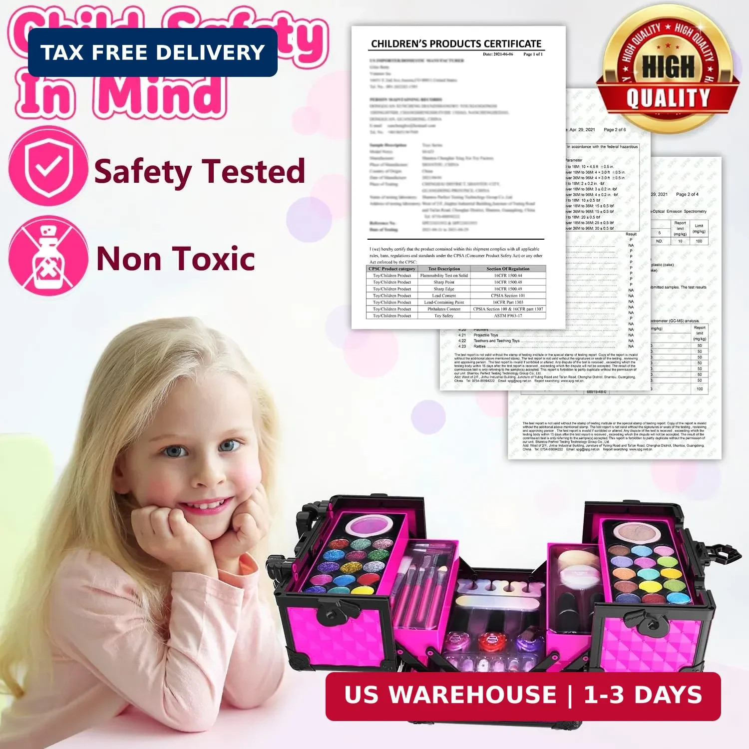 Hollyhi 59 Pcs Kids Makeup Kit for Girl, Washable Play Makeup Toys Set for Dress