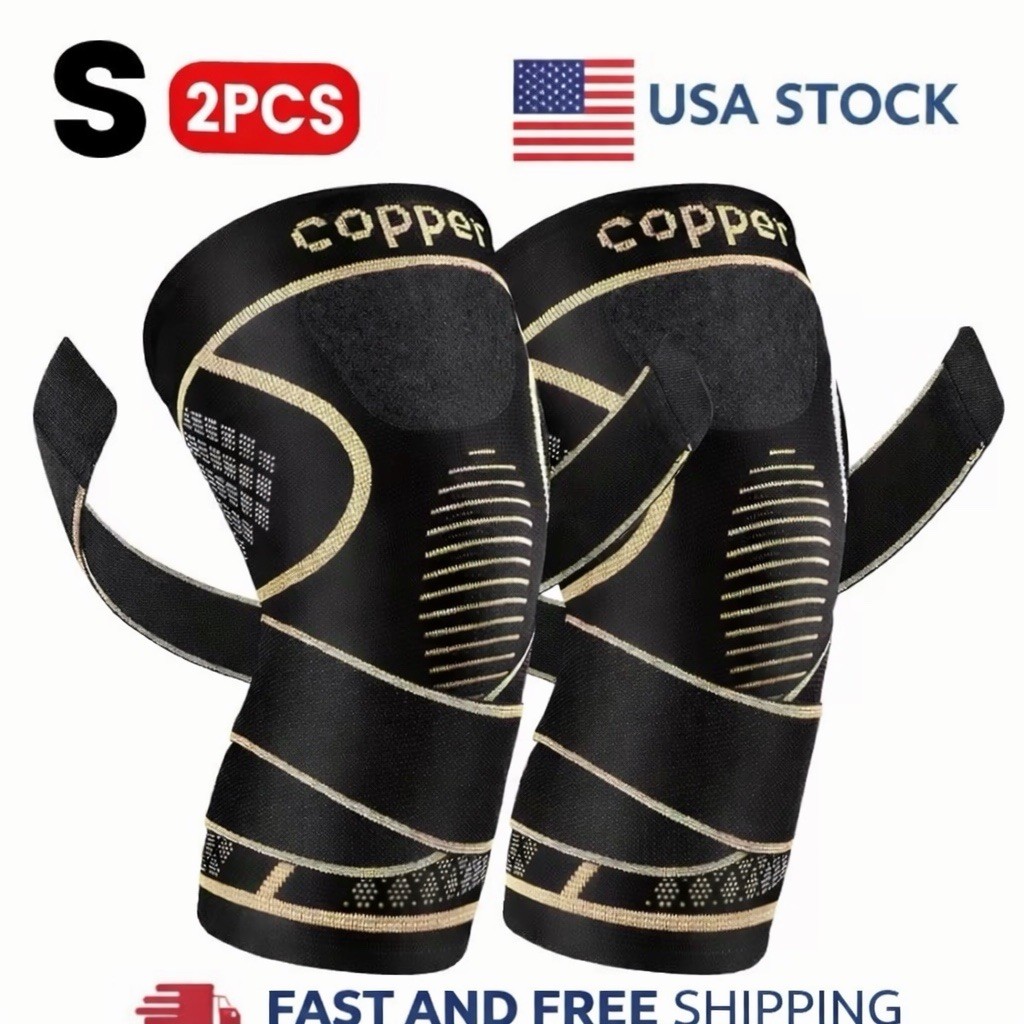 2 Piece Copper Knee Brace Compression Sleeves–Arthritis Support for Men & Women